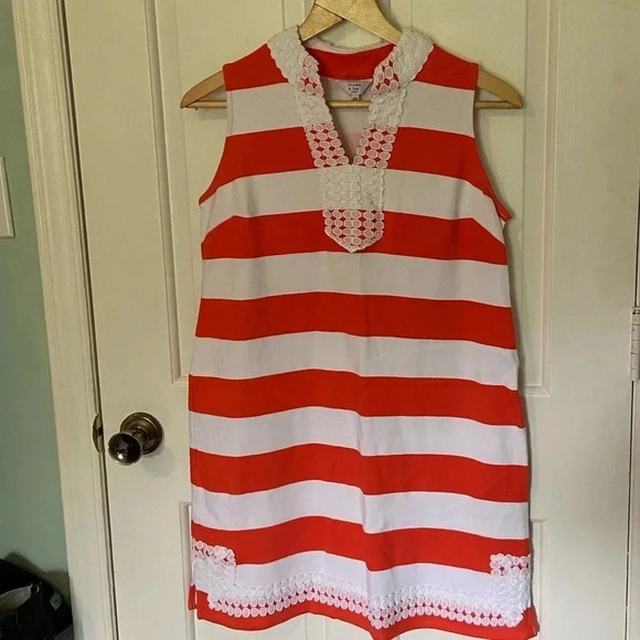 Crown & Ivy orange & white striped mini dress size petite medium - Picture 4 of 6